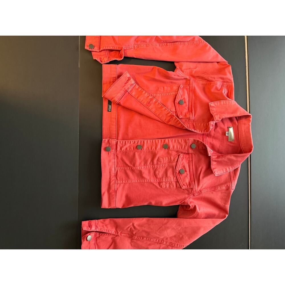 KUT from the Kloth Angela Crop Jacket Red Coral Stretch Denim M